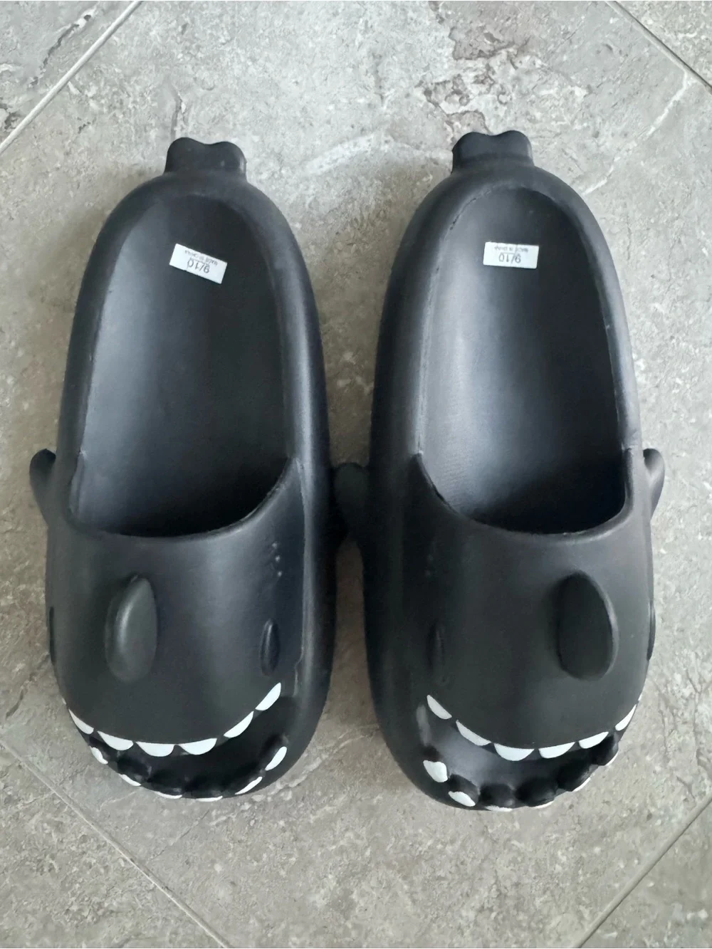 Black Shark Clog Slides Slip-Ons with White Tooth Detailing